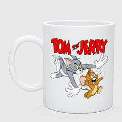Кружка керамическая Том и Джерри - погоня, цвет: белый