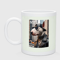 Кружка керамическая Чувак бультерьер житель Нью-Йорка, цвет: фосфор