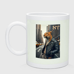 Кружка керамическая Леопард-модник житель Нью-Йорка, цвет: фосфор