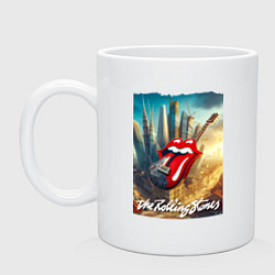 Кружка керамическая Rolling Stones - logo-guitar, цвет: белый