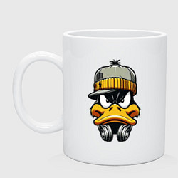 Кружка керамическая Duffy Duck in headphones, цвет: белый