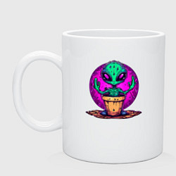 Кружка керамическая Кактус - инопланетянин, цвет: белый
