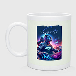 Кружка керамическая Cyber panther is esports player - neon glow, цвет: фосфор