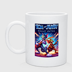 Кружка керамическая Том и Джерри - крутые гитаристы, цвет: белый