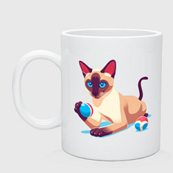 Кружка керамическая Игривый сиамский котик, цвет: белый