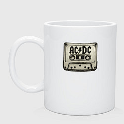 Кружка керамическая ACDC кассета, цвет: белый