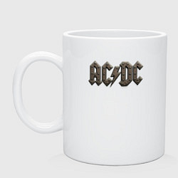 Кружка керамическая ACDC металлический лого, цвет: белый
