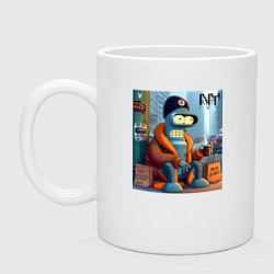 Кружка керамическая Бендер бомжара из Нью-Йорка - прикол, цвет: белый