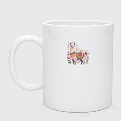 Кружка керамическая Альпака с сердечками и цветами, цвет: белый