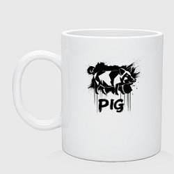 Кружка керамическая Свинья в черной краске, цвет: белый