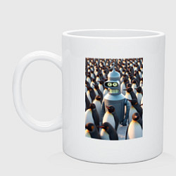 Кружка керамическая Bender bending robot among the penguins, цвет: белый