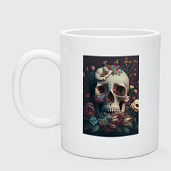 Кружка керамическая Череп в цветах, цвет: белый