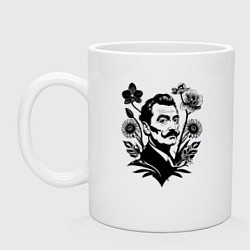 Кружка керамическая Сальвадор Дали в цветочном обрамлении, цвет: белый