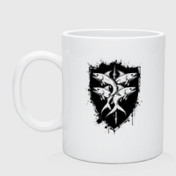 Кружка керамическая Четыре рыбы на щите, цвет: белый