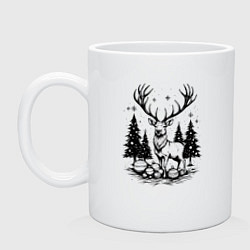 Кружка керамическая Олень в новогоднем лесу, цвет: белый