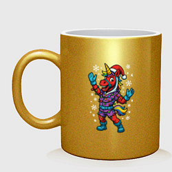 Кружка керамическая Новогодняя лошадь Fortnite, цвет: золотой