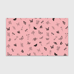 Бумага для упаковки Цветочки и бабочки на розовом фоне
