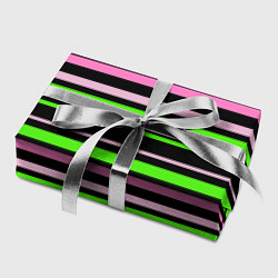 Бумага для упаковки Полосаты узор в зелено-розовых оттенках на черном, цвет: 3D-принт — фото 2