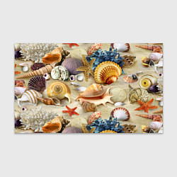 Бумага для упаковки Морские раковины, кораллы, морские звёзды на песке