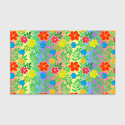 Бумага для упаковки Яркий цветочный узор на радужном фоне