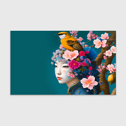 Бумага для упаковки Японка с птицей на фоне цветущей сакуры, цвет: 3D-принт