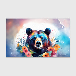 Бумага для упаковки Портрет медведя гризли с цветами акварелью