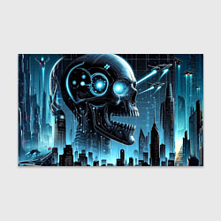 Бумага для упаковки Cyberpunk skull - metropolis neon glow