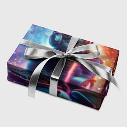 Бумага для упаковки Котёнок в наушниках с мышкой в космосе, цвет: 3D-принт — фото 2