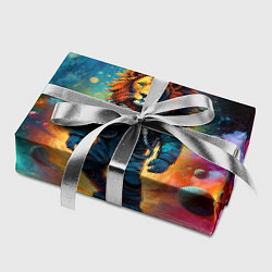 Бумага для упаковки Лев бравый космонавт - неоновый космос, цвет: 3D-принт — фото 2