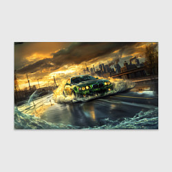 Бумага для упаковки Зеленый BMW волны на асфальте, цвет: 3D-принт