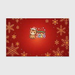 Бумага для упаковки Новогодняя лошадка 2026 на красном фоне