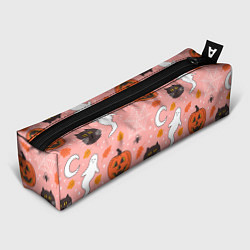 Пенал для ручек Тыквы и кошки на розовом фоне, цвет: 3D-принт