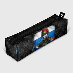 Пенал для ручек Русский солдат на фоне флага, цвет: 3D-принт