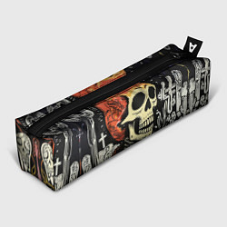 Пенал для ручек Мексиканский скелет в пиджаке на кладбище, цвет: 3D-принт