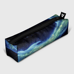 Пенал для ручек Синяя волна с зеленым оттенком на черном, цвет: 3D-принт