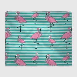 Плед флисовый Полосатые фламинго, цвет: 3D-велсофт