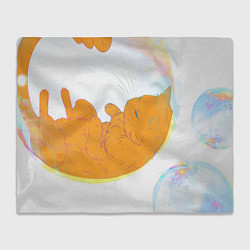 Плед флисовый Котик в пузыре, рыжий, цвет: 3D-велсофт