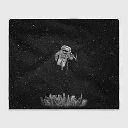 Плед флисовый Космонавт Над Городом, цвет: 3D-велсофт