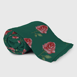 Плед флисовый Ярко красные розы на темно-зеленом фоне, цвет: 3D-велсофт — фото 2