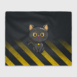 Плед флисовый Черный кот желтые полосы, цвет: 3D-велсофт
