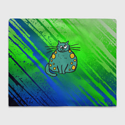Плед флисовый Прикольный зеленый кот, цвет: 3D-велсофт