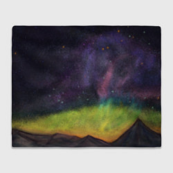 Плед флисовый Горный пейзаж со звёздным небом и северным сиянием, цвет: 3D-велсофт