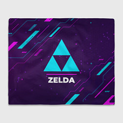 Плед флисовый Символ Zelda в неоновых цветах на темном фоне, цвет: 3D-велсофт