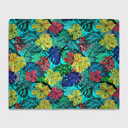 Плед флисовый Тропические растения на бирюзовом фоне, цвет: 3D-велсофт