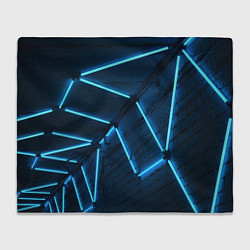 Плед флисовый Неоновые лампы и кирпичный эффект - Голубой, цвет: 3D-велсофт