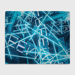 Плед флисовый Неоновые лучи и неоновые надписи - Голубой, цвет: 3D-велсофт