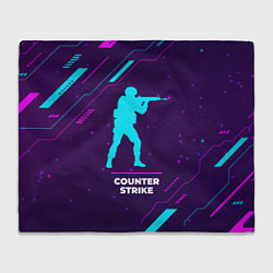 Плед флисовый Символ Counter Strike в неоновых цветах на темном, цвет: 3D-велсофт