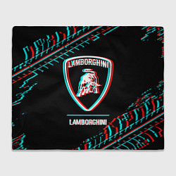 Плед Значок Lamborghini в стиле Glitch на темном фоне