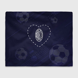 Плед флисовый Лого AC Milan в сердечке на фоне мячей, цвет: 3D-велсофт