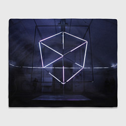 Плед флисовый Неоновый прерывистый куб во тьме - Фиолетовый, цвет: 3D-велсофт